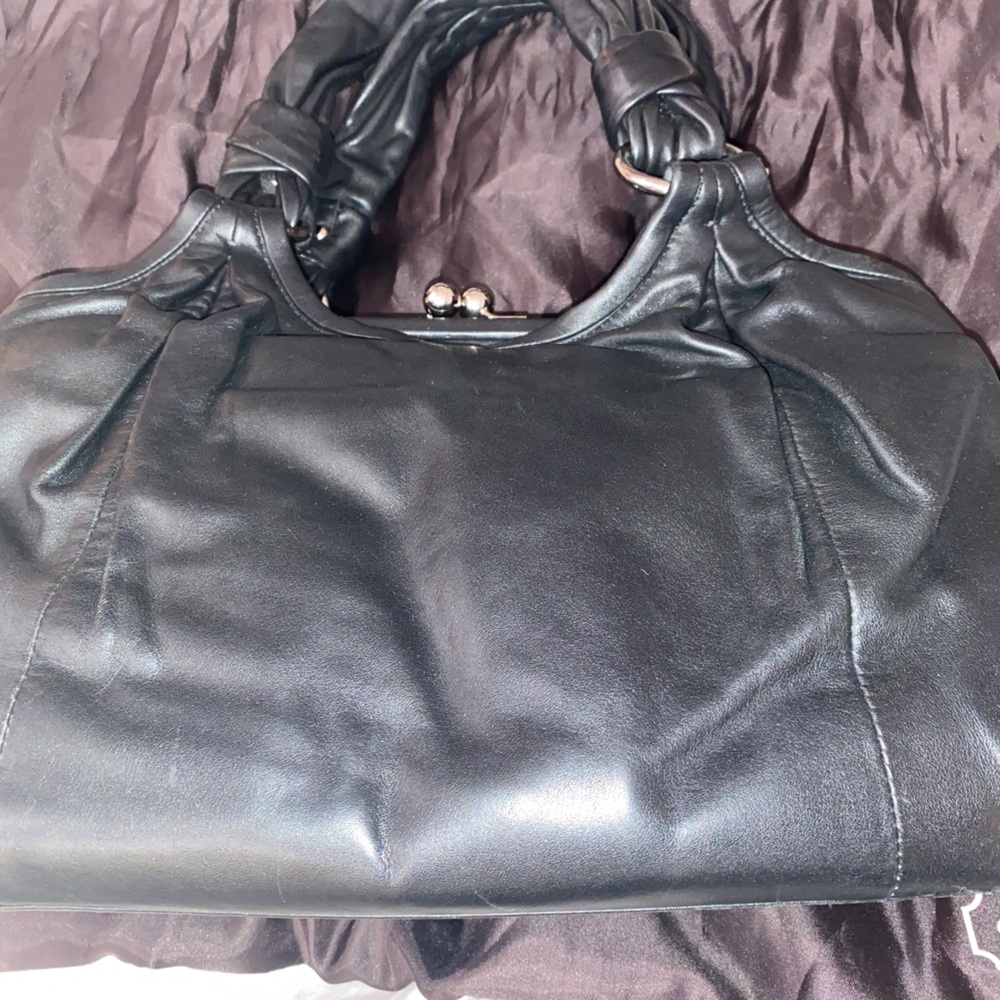Coach Parker Kiss Lock Soft Black Leather Shoulder Bag